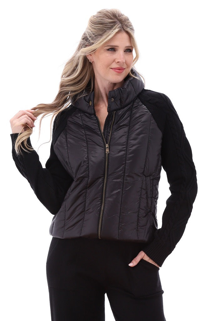 K-Design - Gewatteerde jas met gebreide mouwen (B814)