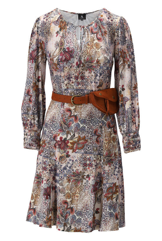 K-design - Mini dress met herfstprint en bijpassende zadelriem met heuptasje (X123) - What Els!