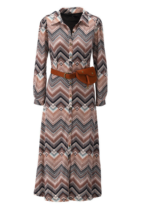 K-design - Maxi dress met print en bijpassende zadelriem met heuptasje (X125) - What Els!