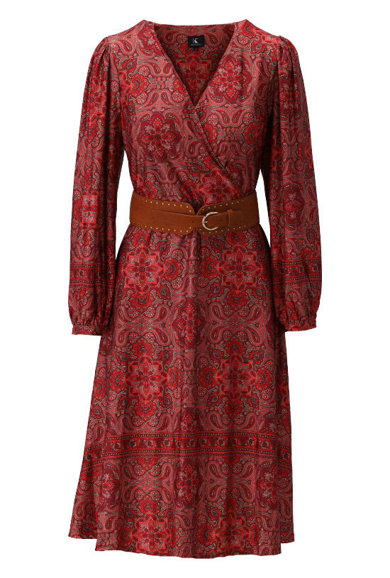 K-design - Midi dress met print en bijpassende riem (X139) - What Els!