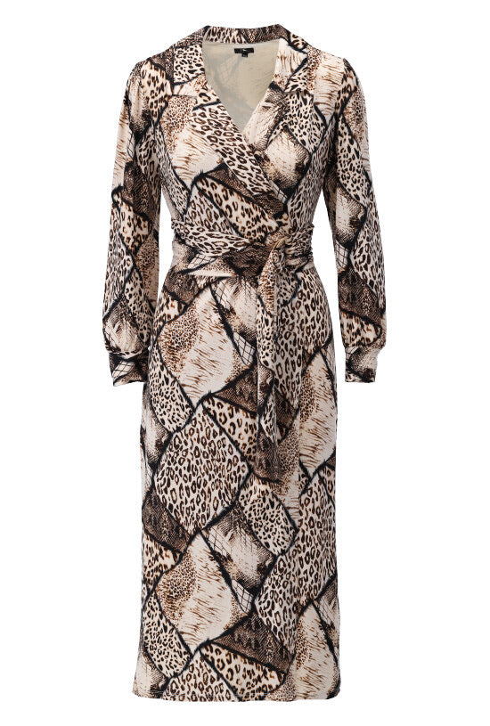 K-design - Midi dress crossover met luipaardprint (X209) - What Els!