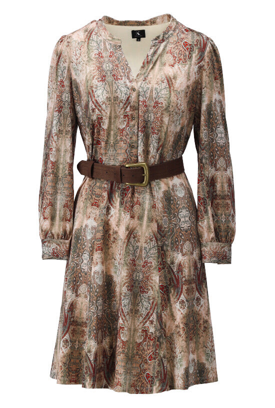K-design - Mini dress met print en bijpassende riem (X213) - What Els!