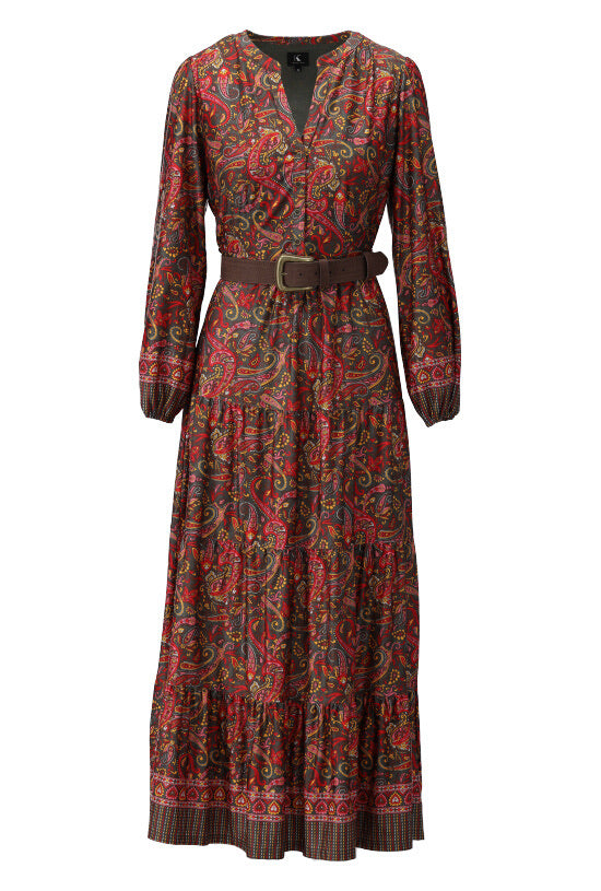 K-design - Maxi dress met print en bijpassende riem (X219) - What Els!