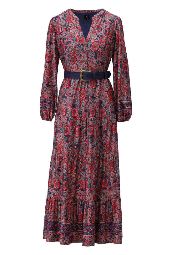 K-design - Maxi dress met print en bijpassende riem (X219) - What Els!