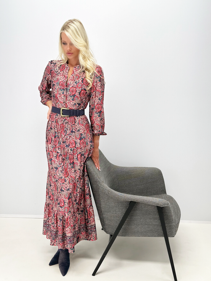 K-design - Maxi dress met print en bijpassende riem (X219) - What Els!