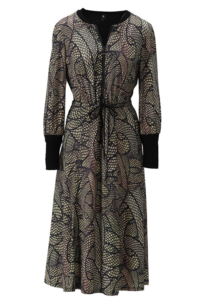 K-design - Midi dress met print, rits en trekkoord (X307) - What Els!