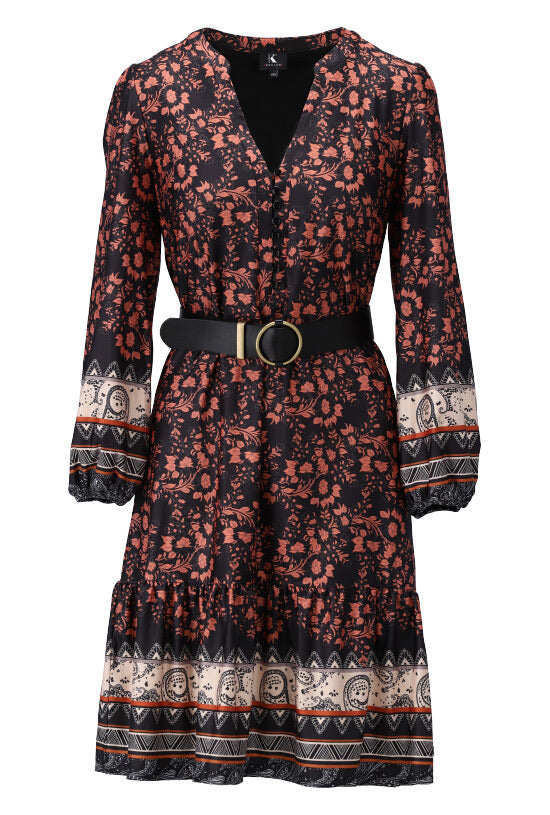 K-design - Mini dress met print en bijpassende riem (X310) - What Els!
