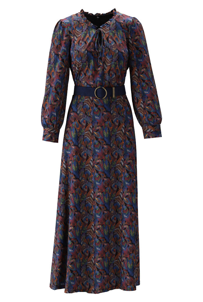 K-design - Maxi dress met verenprint en bijpassende riem (X319) - What Els!