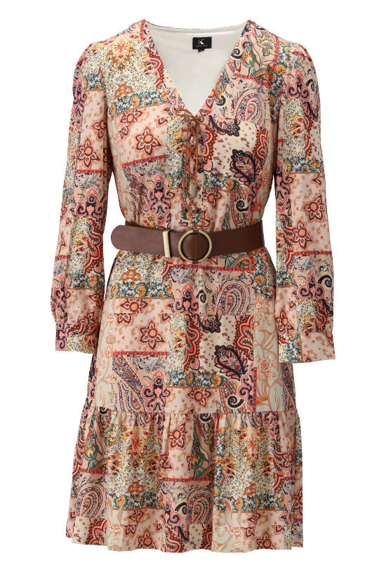 K-design - Mini dress met print en bijpassende riem (X324) - What Els!