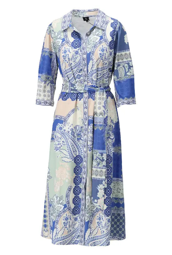 K-design - Midi dress met print, knopen en stoffen riem (Y254) - What Els!