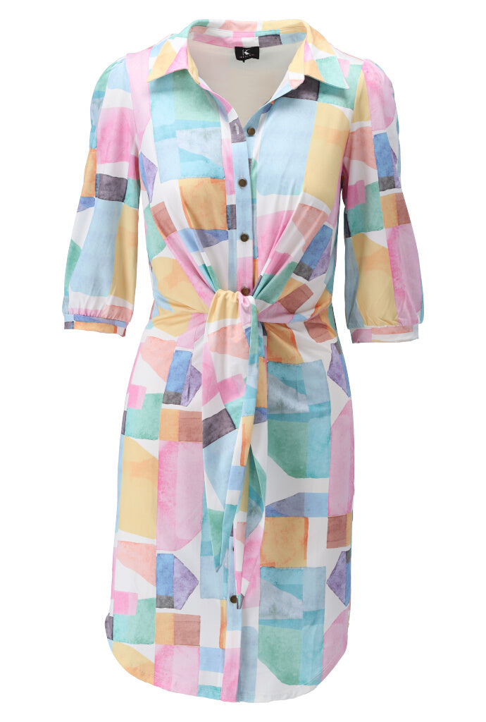 K-design - Mini dress met print, knopen en vaste riem (Y371) - What Els!