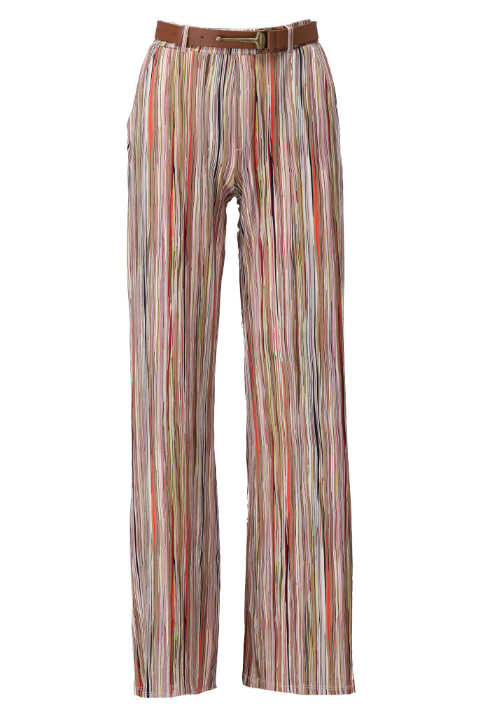 K-design - Broek met gestreepte print en bijpassende riem - What Els!