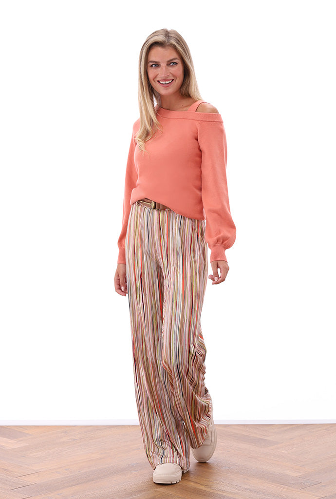 K-design - Broek met gestreepte print en bijpassende riem - What Els!