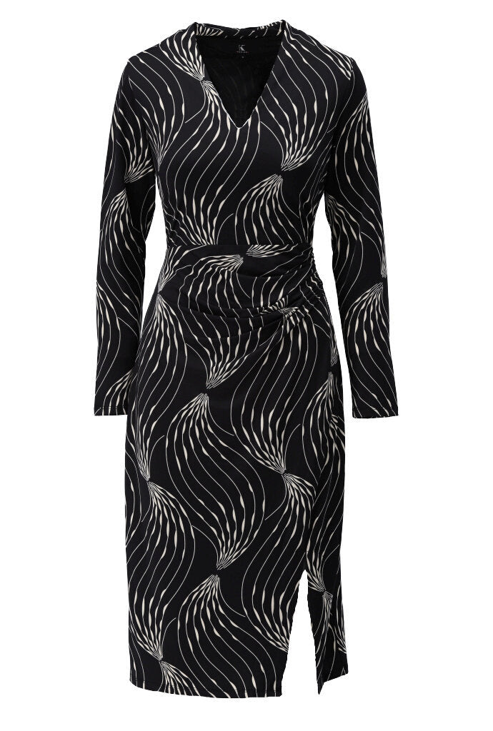 K-design - Midi dress met print, V-hals en split - What Els!