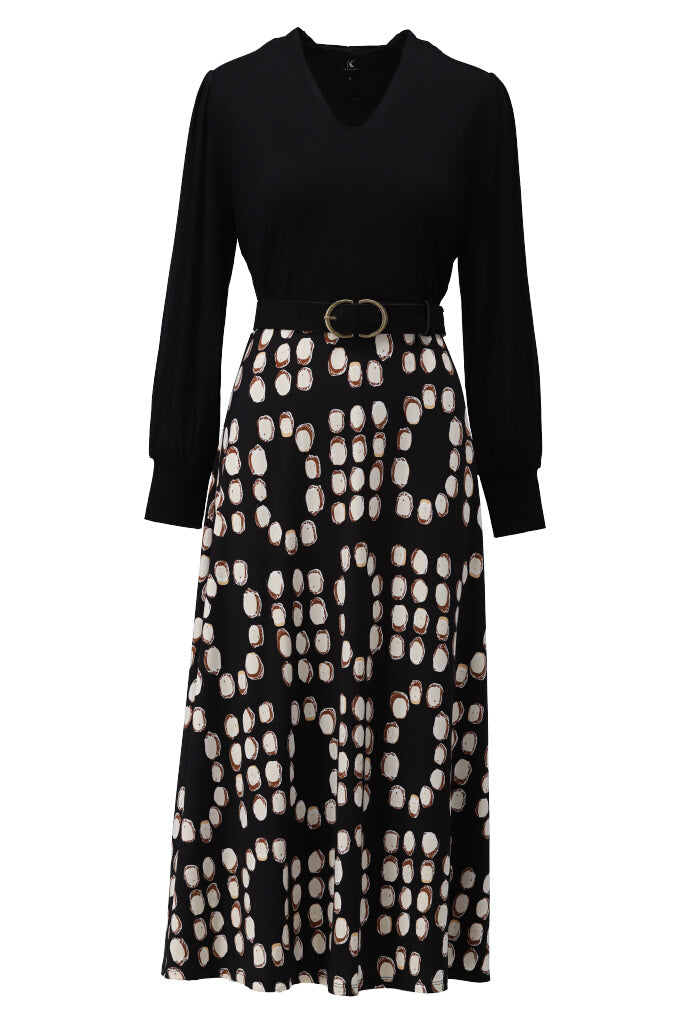 K-design - Maxi dress met zwart bovenstuk en bijpassende riem - What Els!