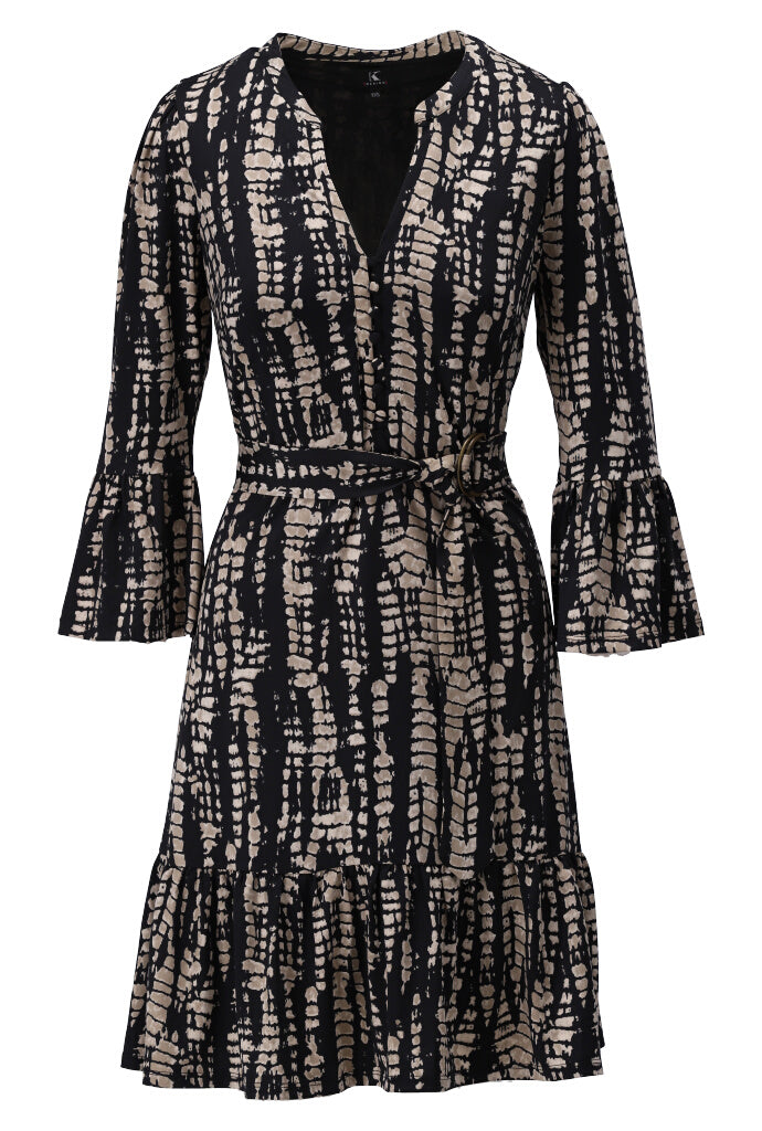 K-design - Mini dress met print, V-hals en stoffen riem - What Els!