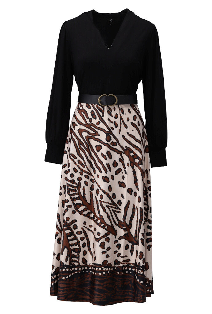 K-design - Maxi dress met zwart bovenstuk en bijpassende riem - What Els!