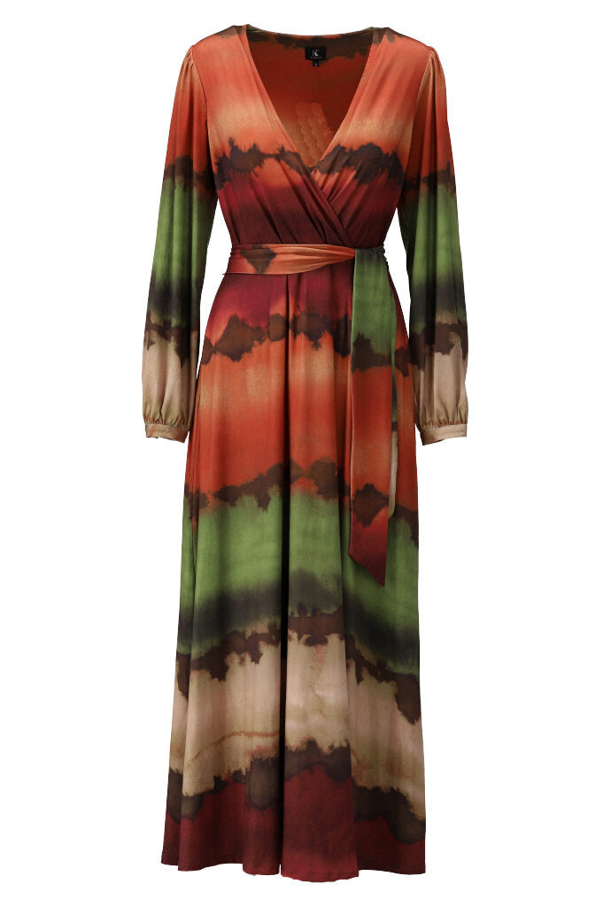 K-design - Maxi dress crossover met print en stoffen riem - What Els!