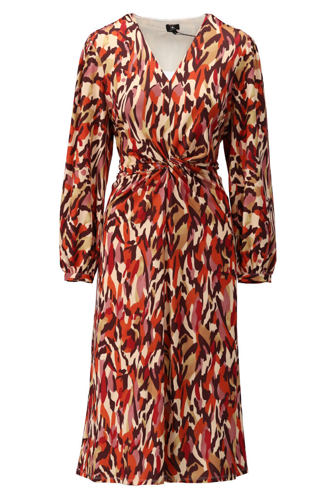 K-design - Midi dress met print, V-hals en knoop - What Els!