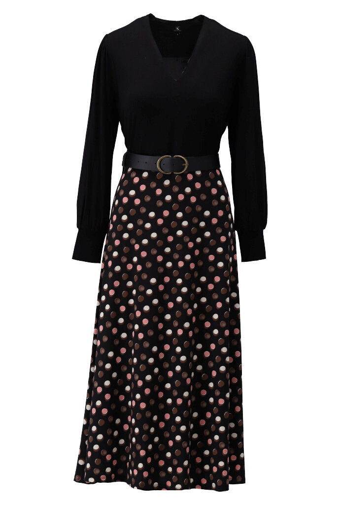K-design - Maxi dress met zwart bovenstuk en bijpassende riem - What Els!
