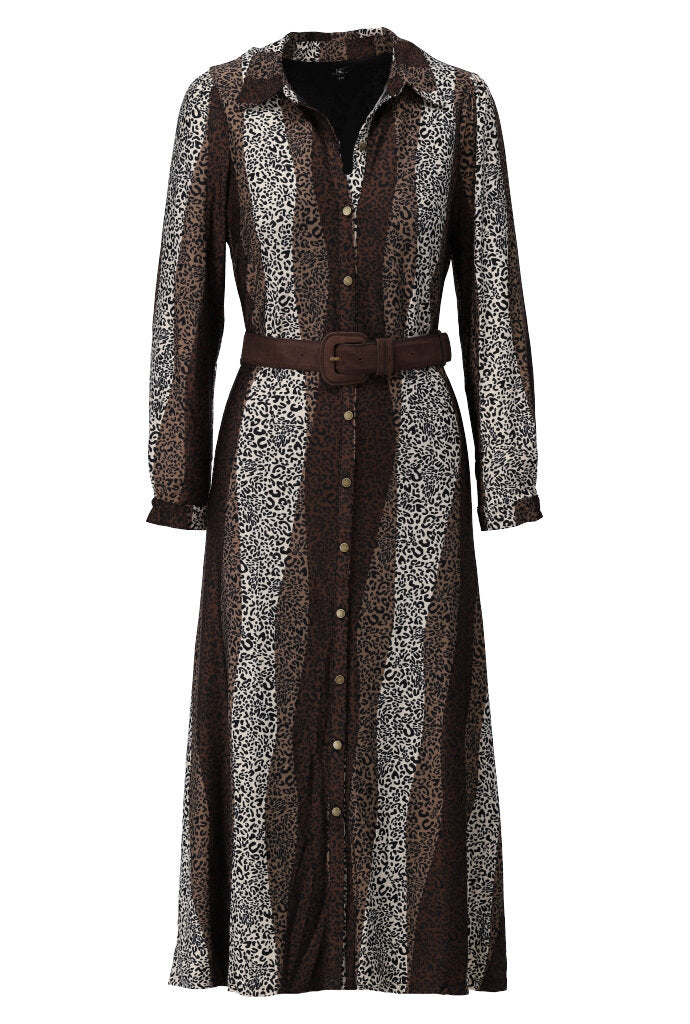 K-design - Maxi dress met print, knopen en bijpassende riem - What Els!