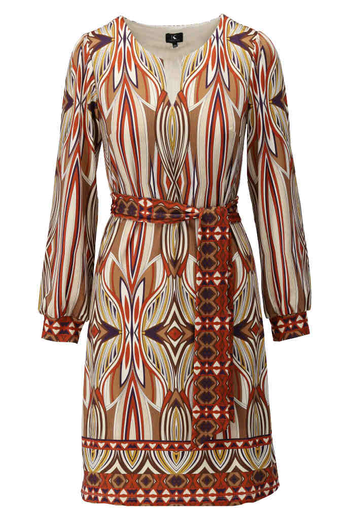 K-design - Mini dress met print en stoffen riem - What Els!