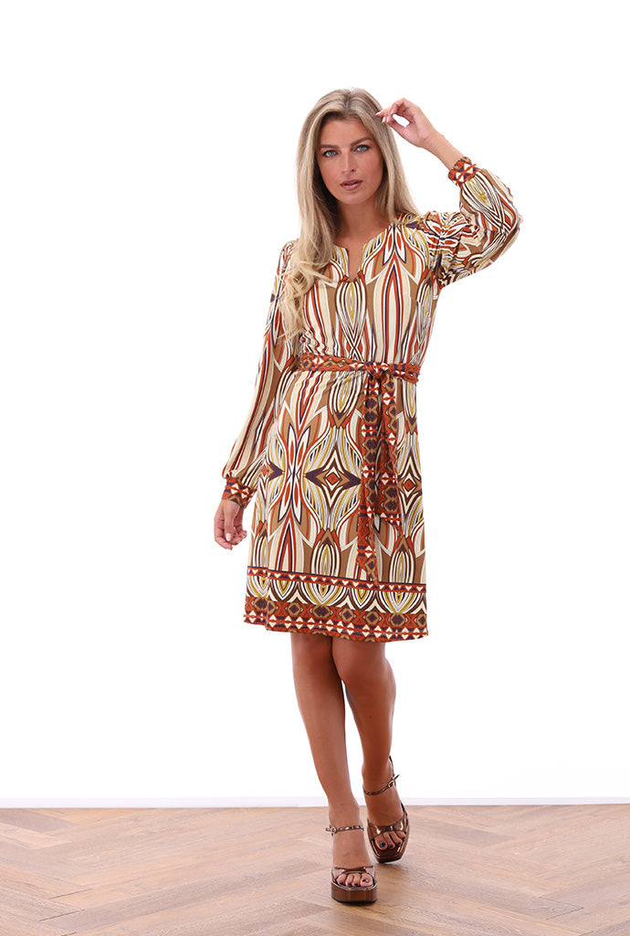 K-design - Mini dress met print en stoffen riem - What Els!