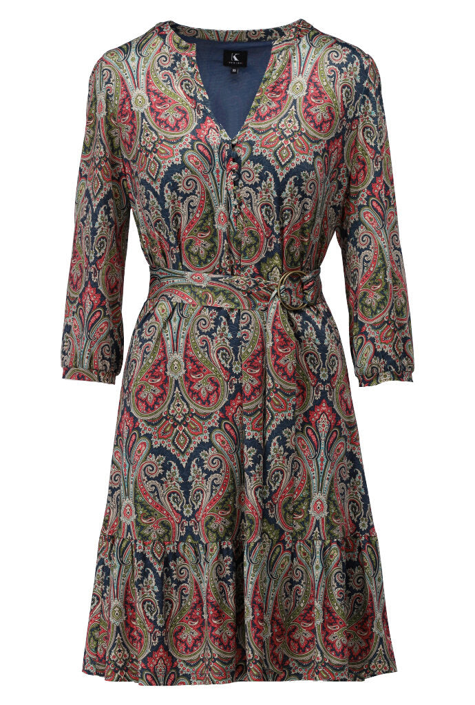K-design - Mini dress met print, volant en stoffen riem - What Els!