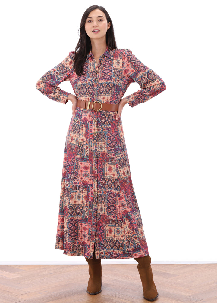 K-design - Maxi dress met print, knopen en bijpassende riem - What Els!