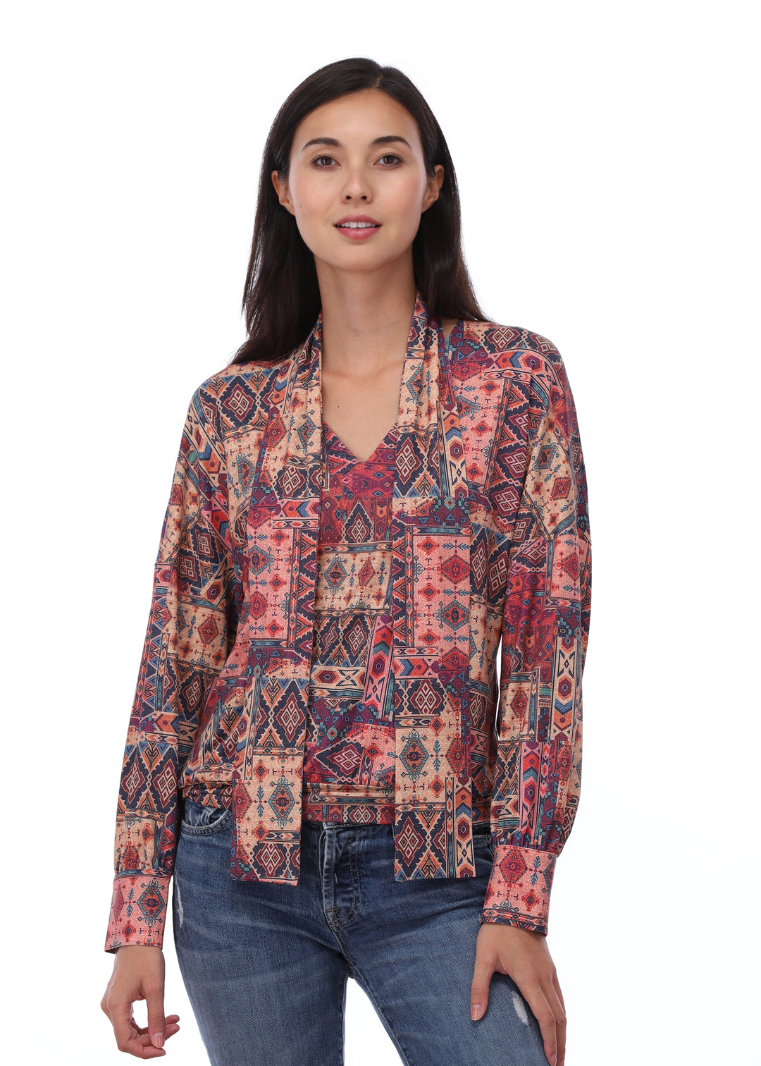 K-design - Top met print, V-hals en sjaaltje - What Els!