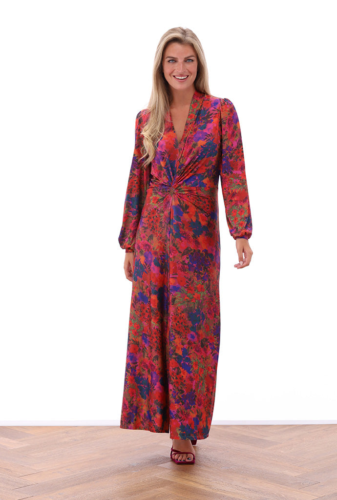 K-design - Maxi dress met print, V-hals en speciale knoop - What Els!