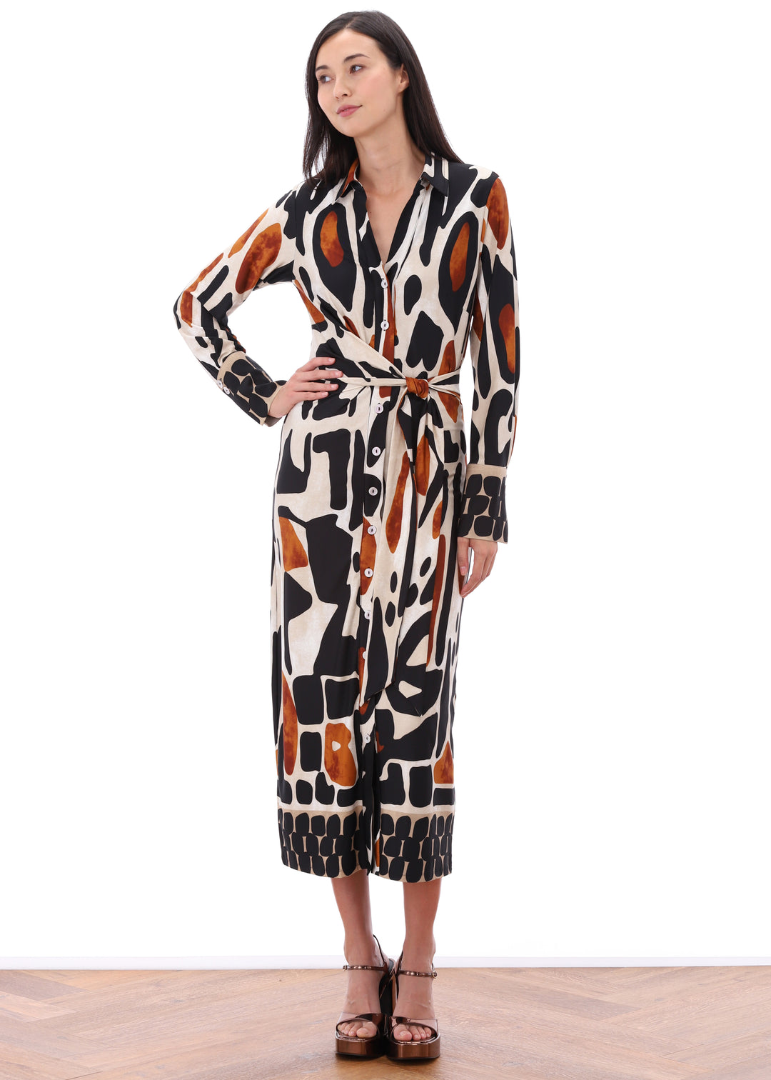 K-design - Maxi dress met print, knopen en vast striklint - What Els!