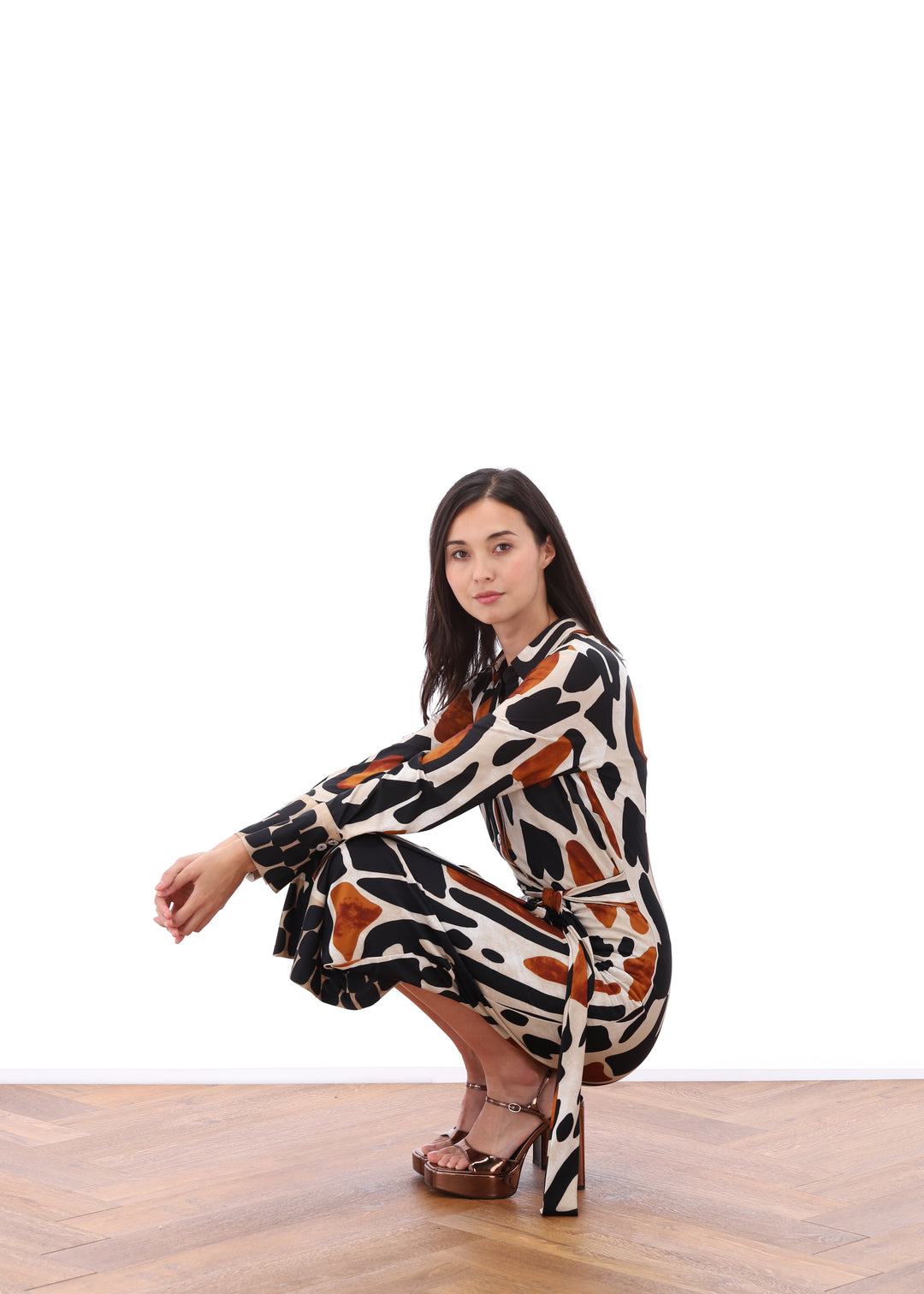 K-design - Maxi dress met print, knopen en vast striklint - What Els!