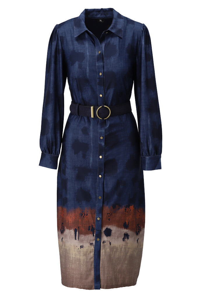 K-design - Midi dress met print, knopen en bijpassende riem - What Els!