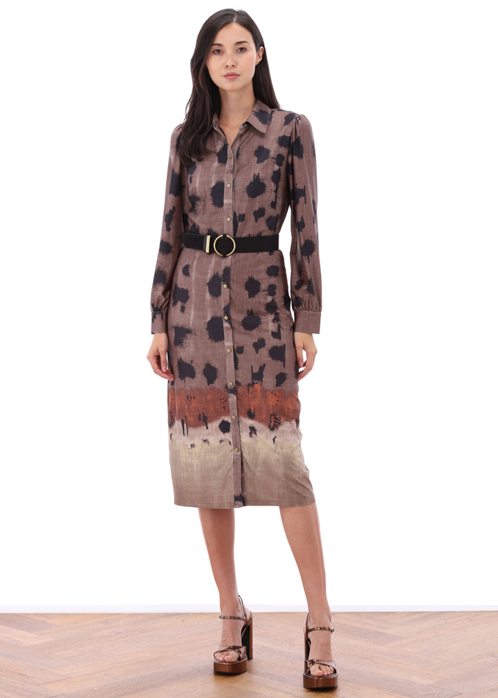 K-design - Midi dress met print, knopen en bijpassende riem - What Els!