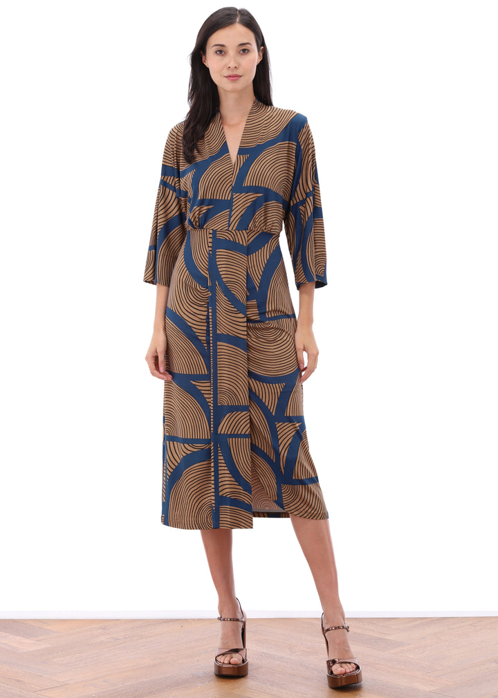 K-design - Midi dress met print, V-hals en plooi - What Els!