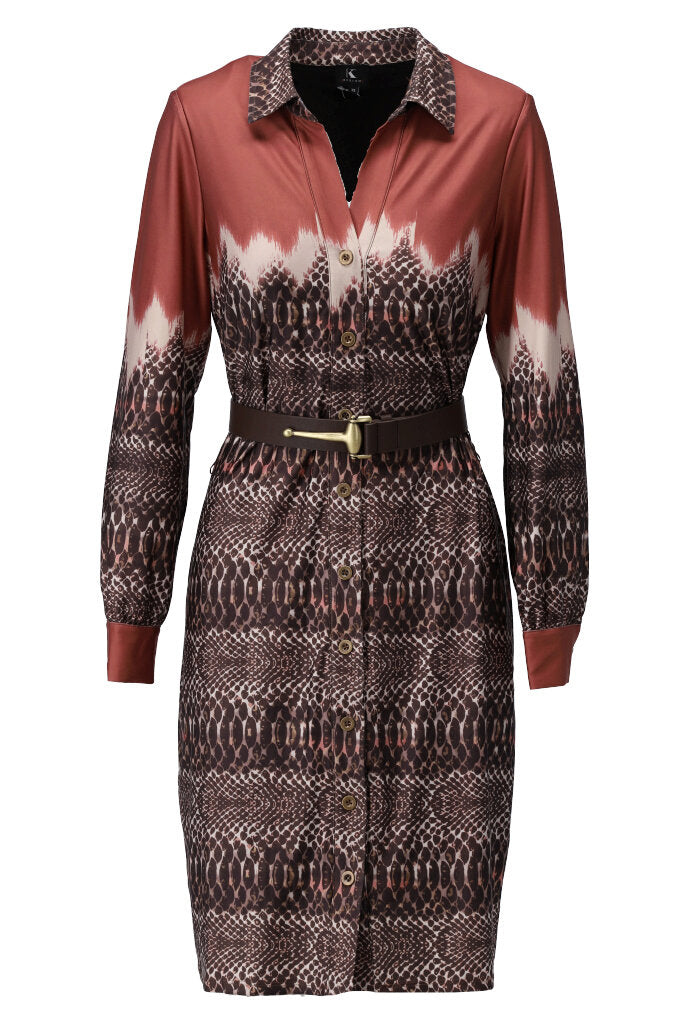 K-design - Mini dress met print, knopen en bijpassende riem - What Els!