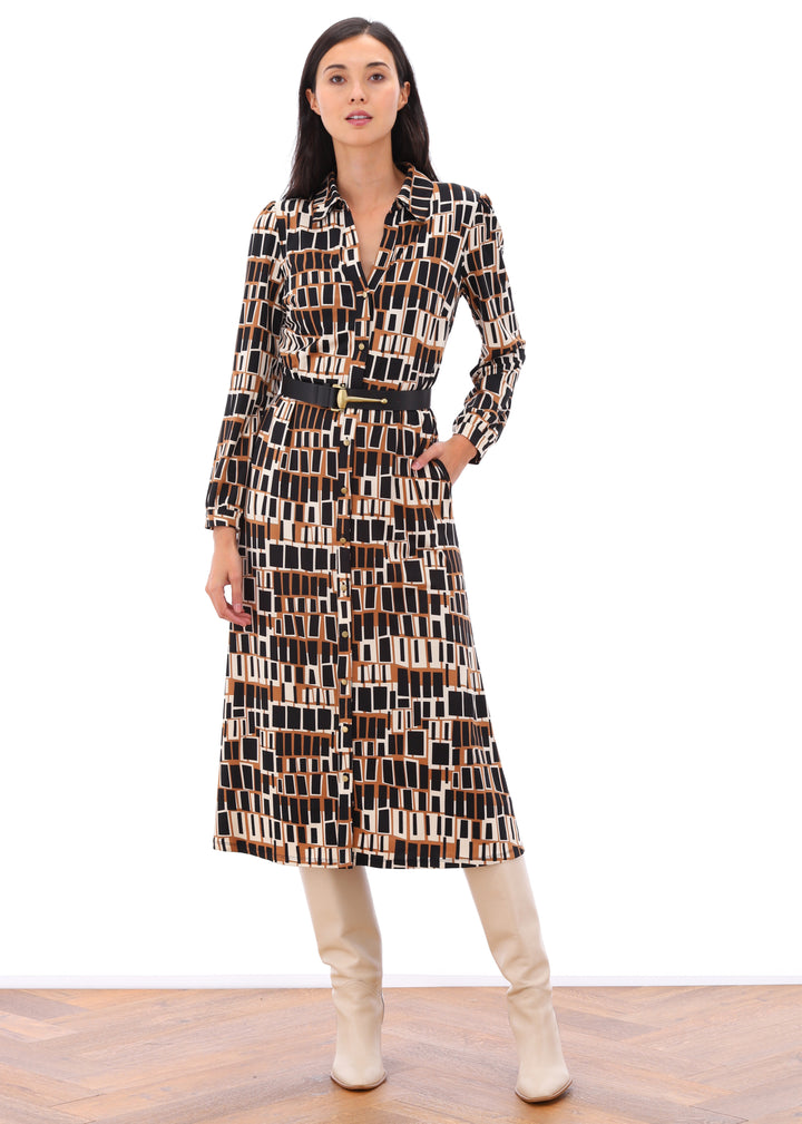 K-design - Maxi dress met print, knopen en bijpassende riem - What Els!