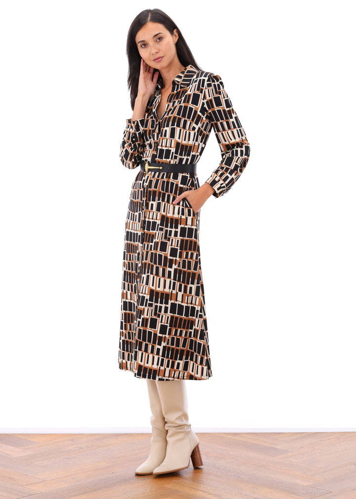 K-design - Maxi dress met print, knopen en bijpassende riem - What Els!