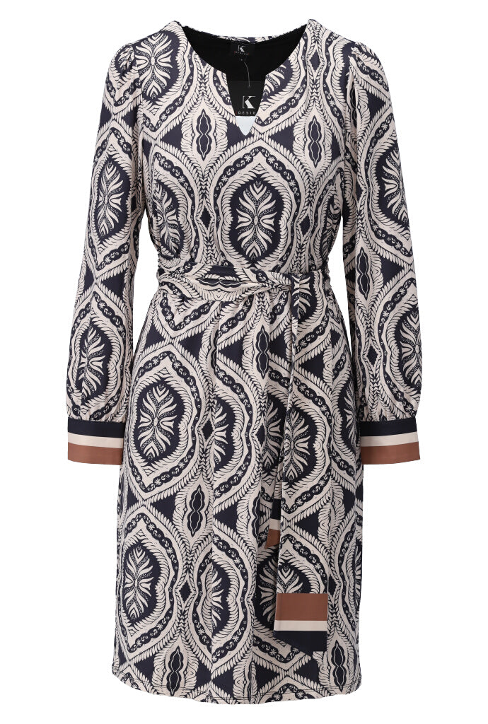 K-design - Mini dress met print en stoffen riem - What Els!