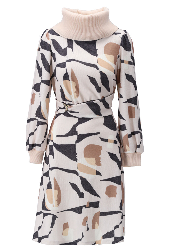 K-design - Mini dress met print, rolkraag en vaste riem - What Els!