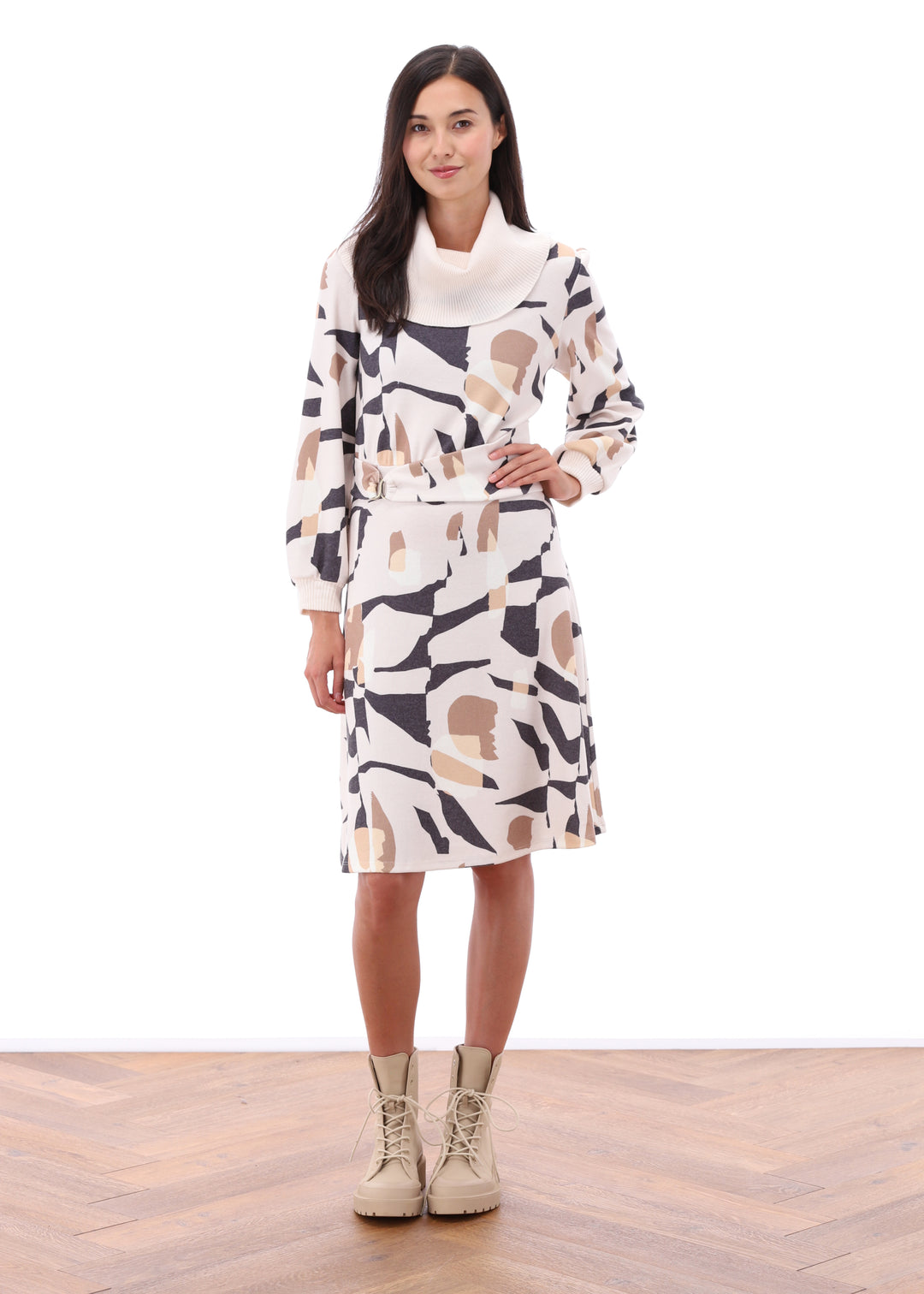 K-design - Mini dress met print, rolkraag en vaste riem - What Els!