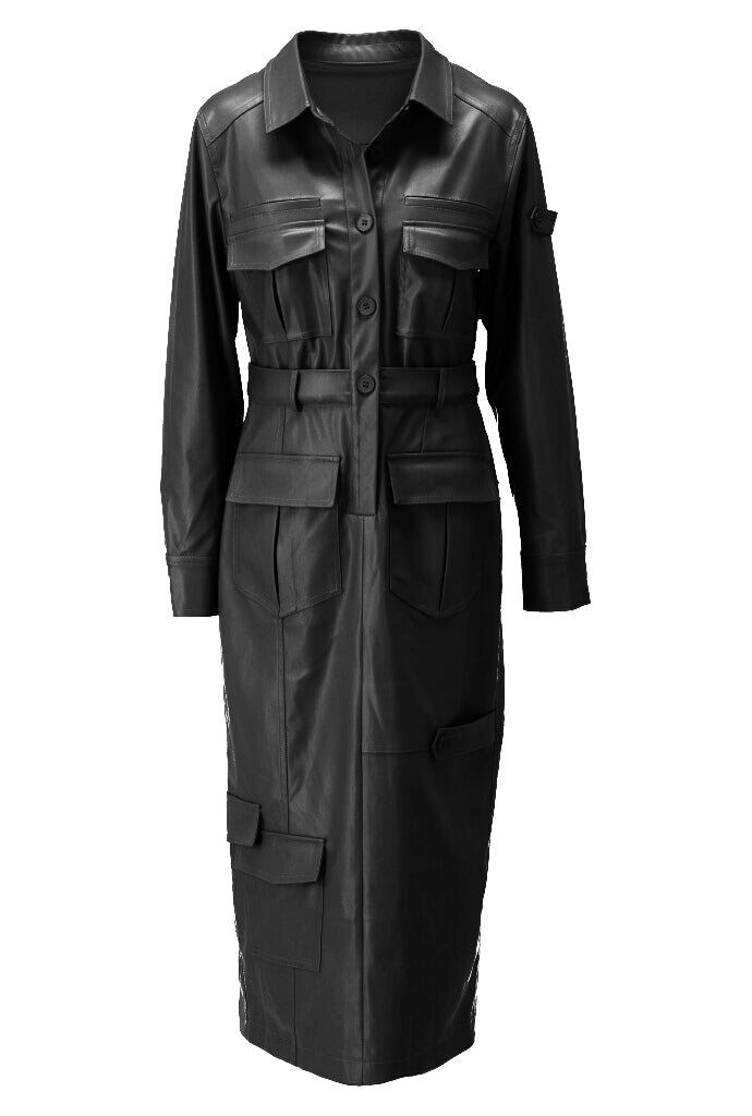 K-design - Vegan lederen cargo maxi dress - What Els!