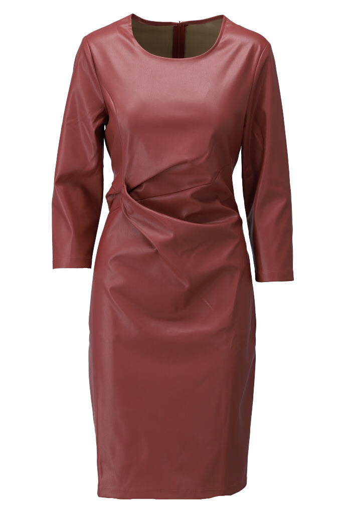 K-design - Vegan lederen mini dress met ronde hals en speciale knoop - What Els!