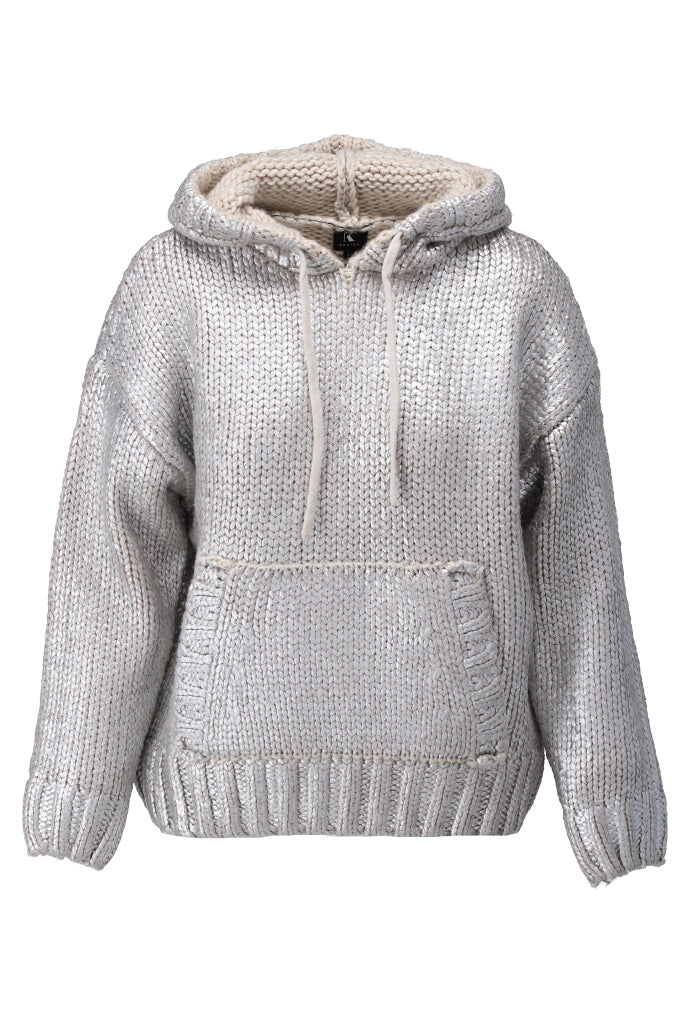 K-design - Pull met kap en zilver folie print - What Els!
