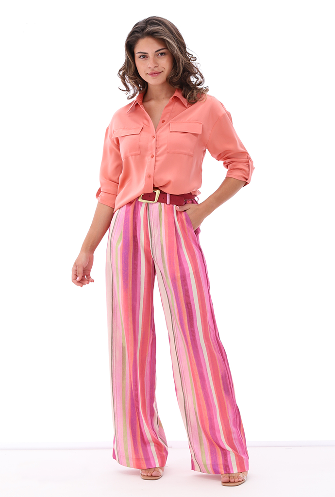 K-design - Broek met gestreepte print en bijpassende riem (A383P953) - What Els!