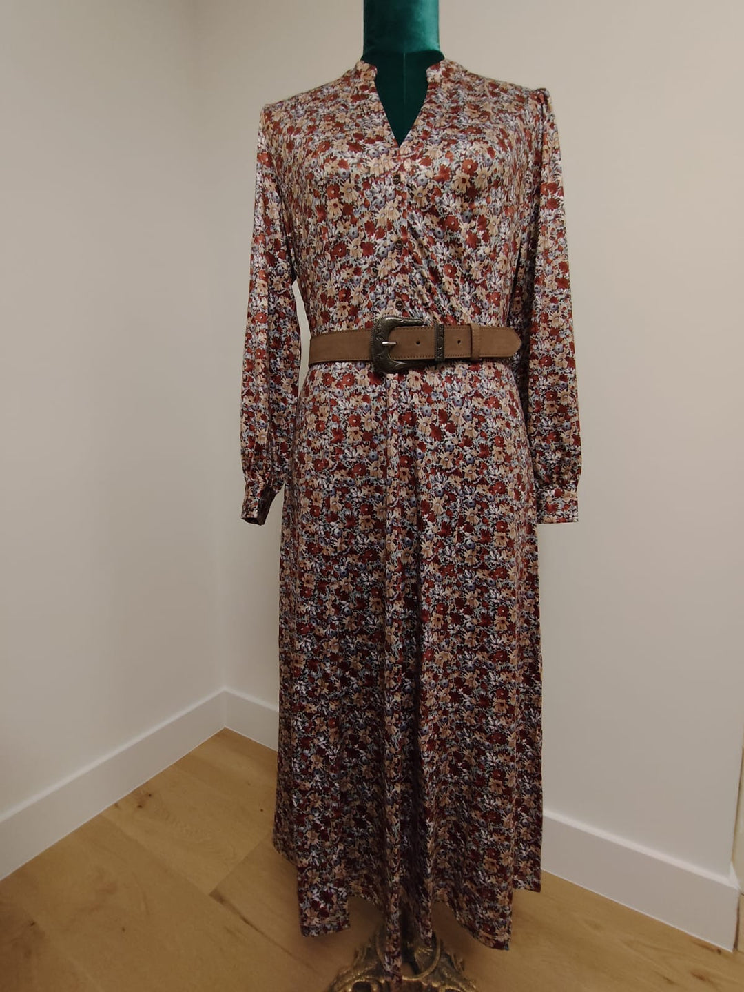 K-Design - Midi dress met print en bijpassende riem (V204) - What Els!