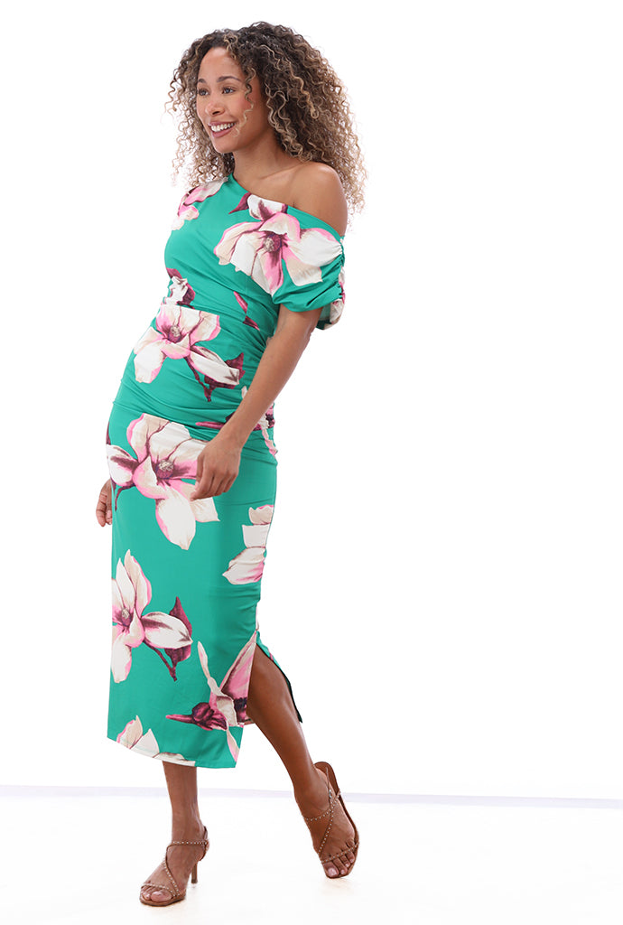 K-design - Off shoulder maxi dress met print (C100)