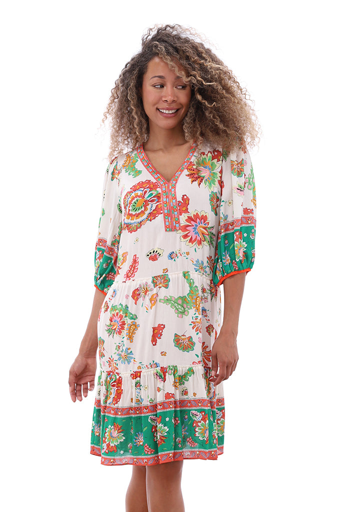 K-design - Jurk met bloemenprint en volants (C151)