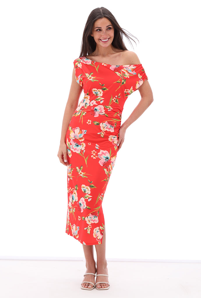 K-design - Off shoulder maxi dress met bloemenprint (C200)